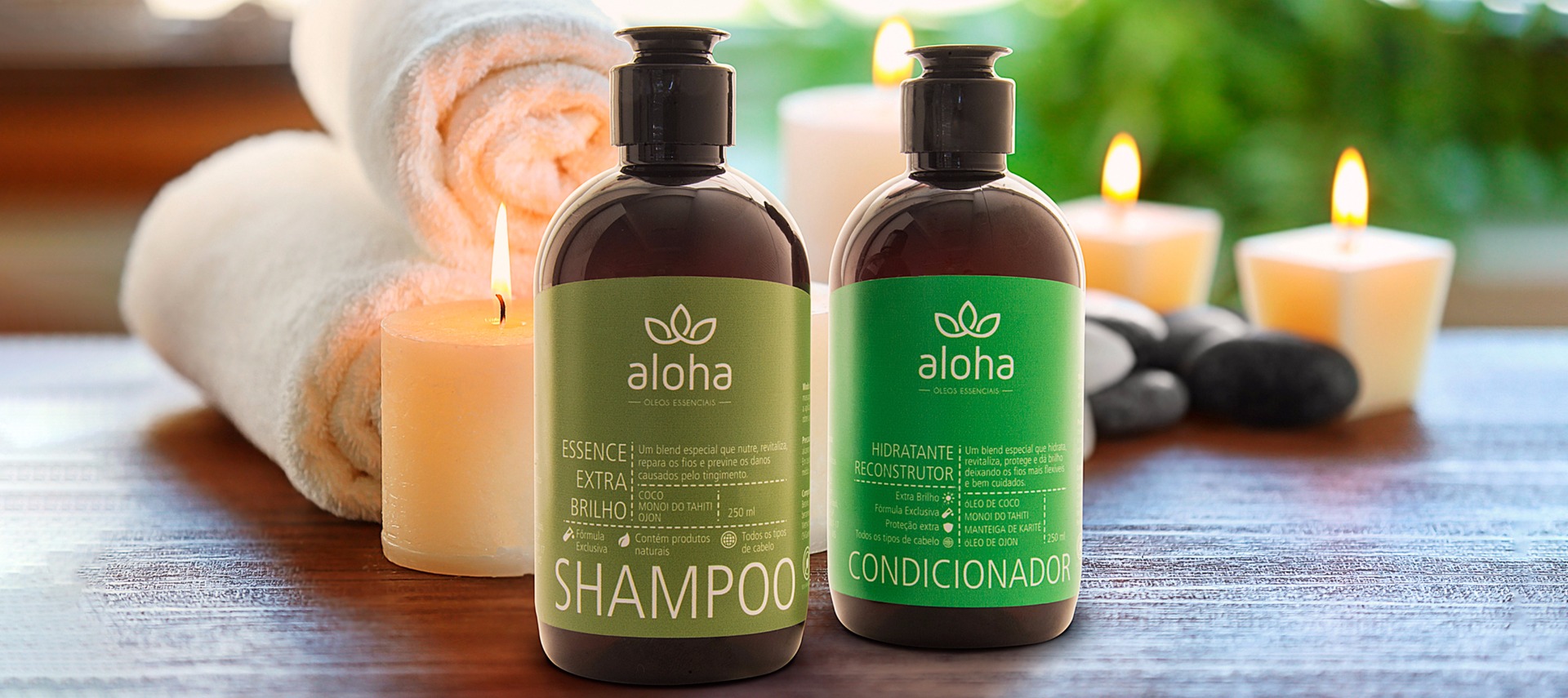 Linha capilar Shampoo e condicionador Shampoo Essence Shampoo Essence para todos os tipos de cabelo. Nutre, revitaliza, repara os fios e previne os danos causados pelo tempo e tingimento.   ATIVOS: ÁCIDOS GRAXOS ÓLEO DE COCO ÓLEO MONOI DO TAHITI ÓLEO ONJON Condicionador Hidratação Reconstrutor Condicionador hidratante e reconstrutor para todos os tipos de cabelo. Revitaliza e protege os fios. Promove a recuperação do brilho dos fios.   ATIVOS: ÁCIDOS GRAXOS ÓLEO DE CÔCO MANTEIGA DE KARITE ÓLEO MONOI DO TAHITI ÓLEO ONJON